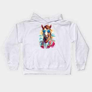 Funky Horse in Hawaiian Shirt and Sunglasses Kids Hoodie